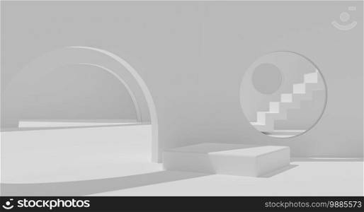 Mockup podium with stairs on white background for product presentation. 3D rendering.