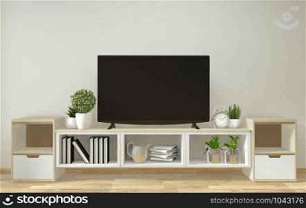 Mockup Smart Tv , living room with decoraion zen style minimal design. 3d rendering