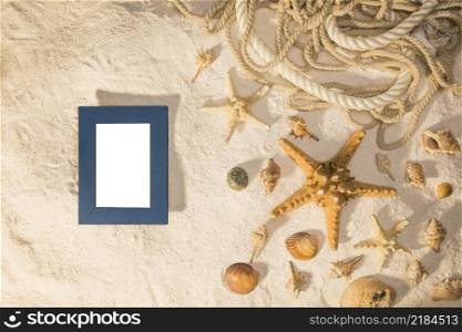mockup with blank frame seashells