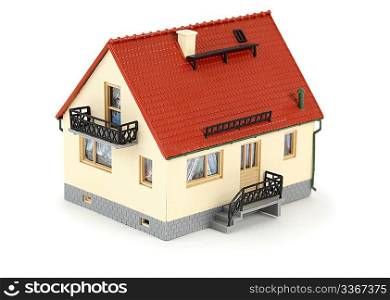 Model house with tiled roof. Isolated on white background.