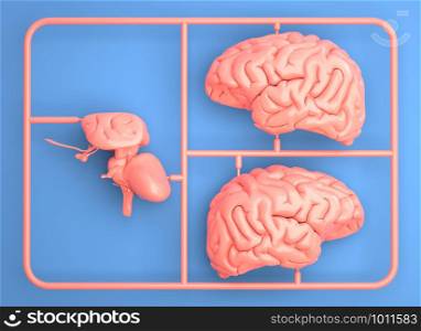 Model kit set with pink brain parts. 3D illustration. Model kit set with pink brain parts.