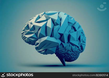 Model of human brain on blue background. Profile view. Intelligence concept. Generative AI