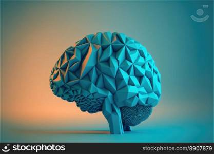 Model of human brain on blue background. Profile view. Intelligence concept. Generative AI