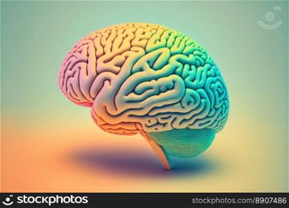Model of human brain on colorful background. Profile view. Intelligence concept. Generative AI