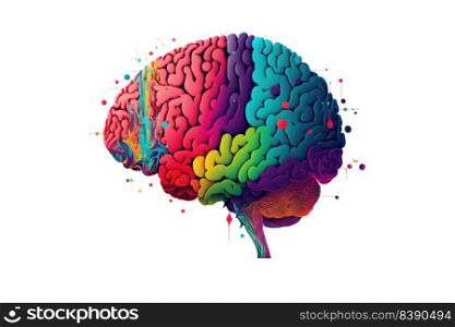 Model of human brain on white background. Profile view. Intelligence concept. Generative AI