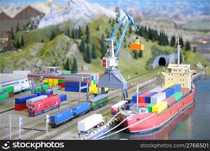 Model of port with railway