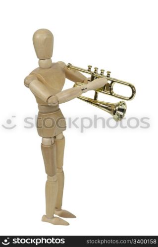 Model playing a shiny simple molded trombone - path included
