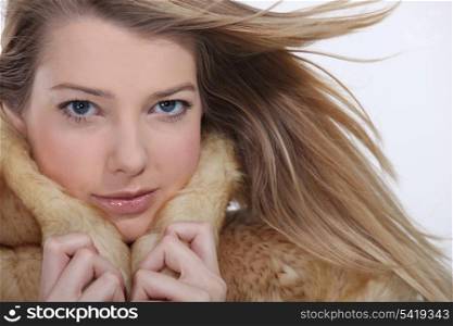Model wearing a fur coat
