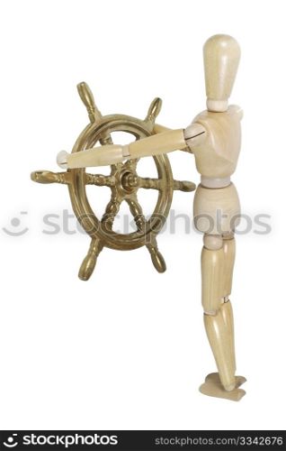 Model with a weathered nautical steering wheel - path included