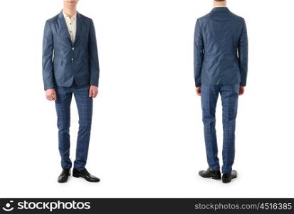 Model with male suit isolated on white