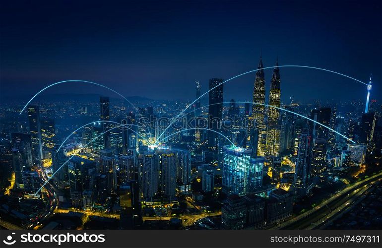 Modern abstract cityscape and network connection concept .