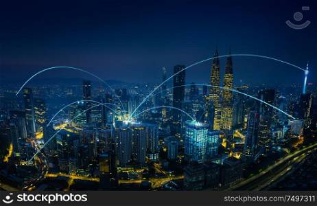 Modern abstract cityscape and network connection concept .