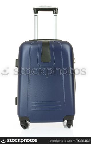 Modern and big travel suitcase isolated on a white background in close-up