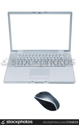 Modern and fashionable laptop with the wireless mouse