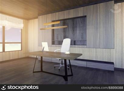 Modern and minimal interior of boss office, 3D rendering