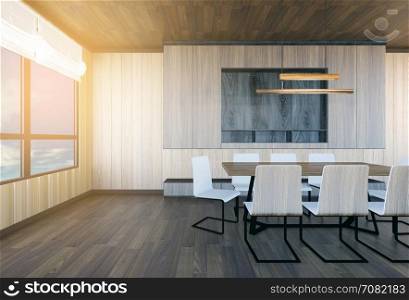 Modern and minimal meeting room interior, 3D rendering