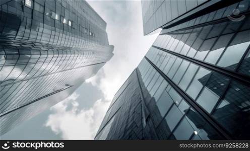 Modern and tall business building scenery touching the sky. Generative AI AIG21.