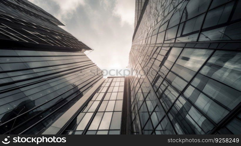 Modern and tall business building scenery touching the sky. Generative AI AIG21.