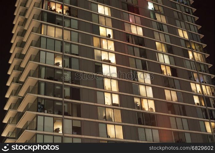 modern apartment block at night