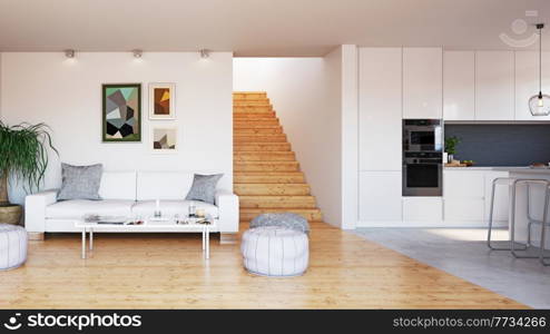 modern apartment interior. 3d rendering design concept