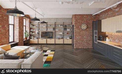 modern apartment interior. 3d rendering design concept idea