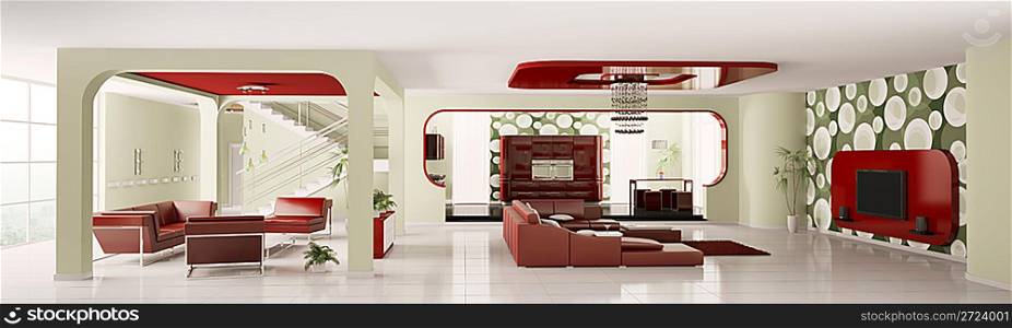 Modern Apartment interior panorama 3d render