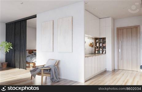 modern apartment room interior. 3d rendering design concept