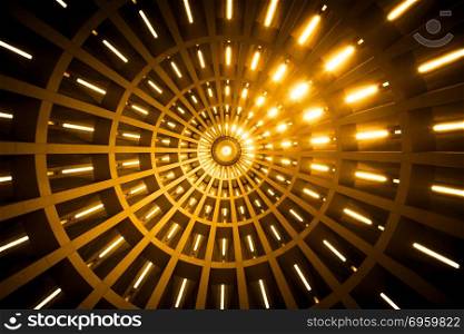 Modern architectural perspective. Detail of the ceiling of a modern building. Lines in prespective shaped by external sunlight. Useful background.