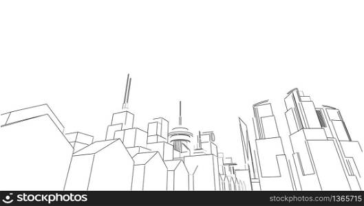 Modern architecture in a beautiful metropolisFreehand line drawing illustration, 3D illustration