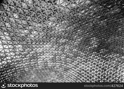 Modern architecture is composed of steel structure. Black and white pattern style design. Abstract texture background.