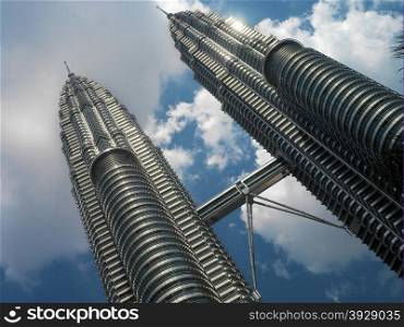 Modern architecture of the Petronas Twin Towers in Kuala Lumpur in Malaysia