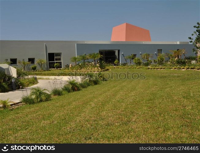 modern architecture on a hotel infrastructure with ornamental garden