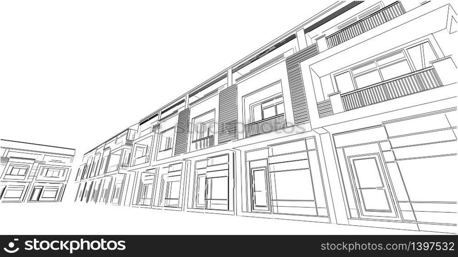 Modern architecture wireframe, Abstract architectural background, 3D Illustration