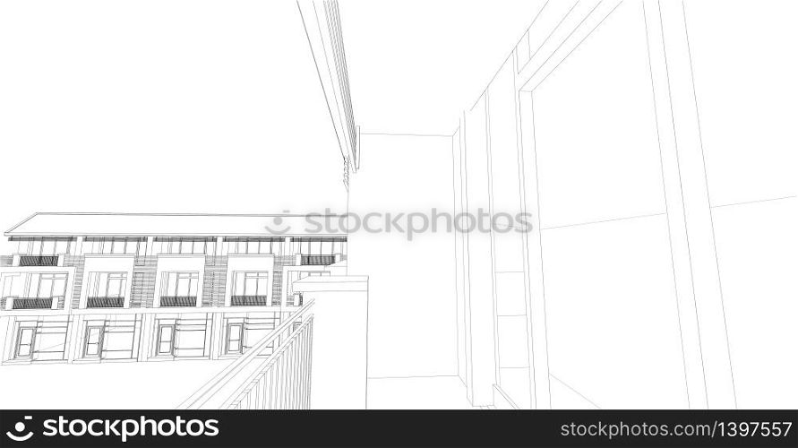 Modern architecture wireframe, Abstract architectural background, 3D Illustration