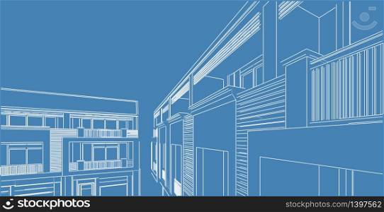 Modern architecture wireframe, Abstract architectural background, 3D Illustration