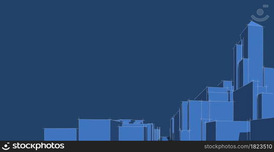 Modern architecture wireframe. Concept of urban wireframe. Wireframe building 3D illustration of architecture