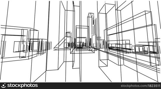 Modern architecture wireframe. Concept of urban wireframe. Wireframe building 3D illustration of architecture