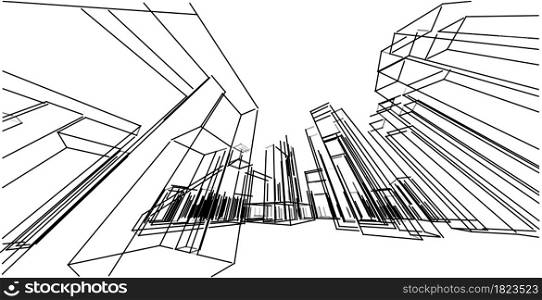 Modern architecture wireframe. Concept of urban wireframe. Wireframe building 3D illustration of architecture
