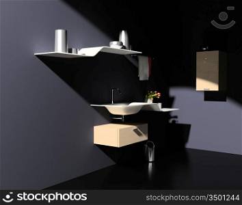modern bathroom furniture in dark style (3d image)