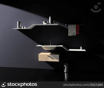 modern bathroom furniture in dark style (3d image)