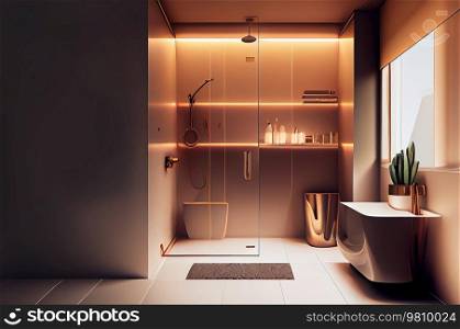 Modern Bathroom Interior Design. Illustration AI Generative