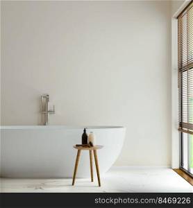 modern bathroom interior with free stand bathtub near window, 3d rendering