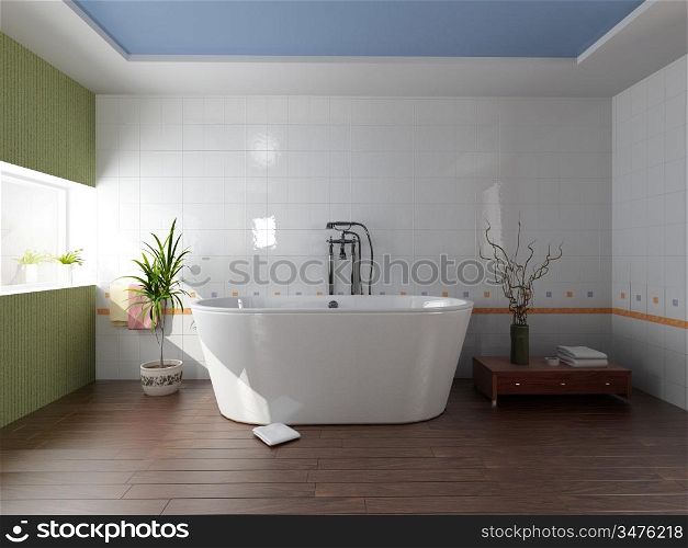 modern bathroom with a tub (3D rendering)