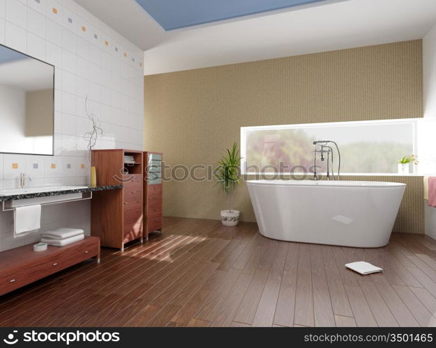 modern bathroom with a tub (3D rendering)