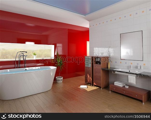 modern bathroom with a tub (3D rendering)