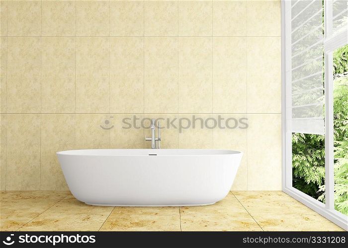 modern bathroom with beige tiles on wall and floor