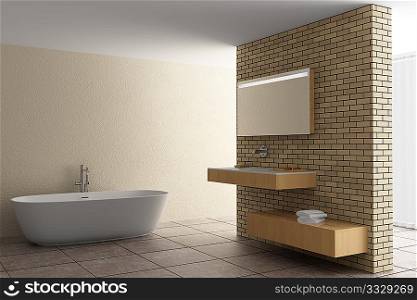 modern bathroom with brick wall