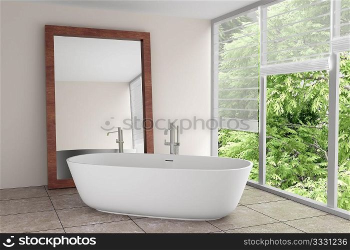 modern bathroom with large mirror