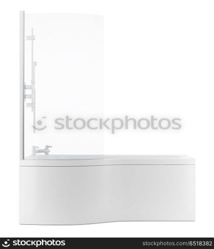 modern bathtub with shower glass isolated on white background. 3d illustration. modern bathtub with shower glass isolated on white background. 3