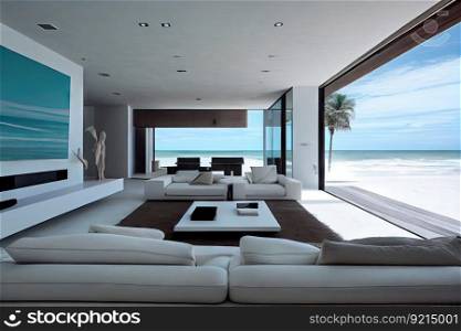 modern beachfront villa with minimalist design and sleek furnishings, created with generative ai. modern beachfront villa with minimalist design and sleek furnishings